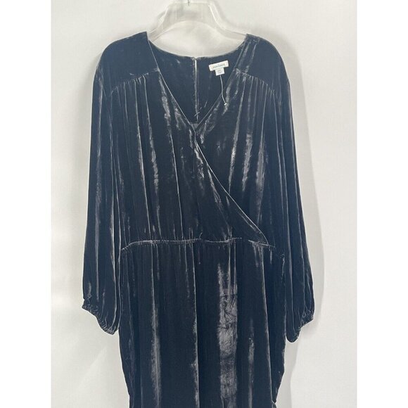 Sundance Aviana Wrap Velvet Jumpsuit Smoke Gray Rayon Silk Long Sleeve Sz XXL - Picture 6 of 7